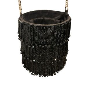 Zara Vintage Beaded Black Flapper Bucket Bag Crossbody Dress Purse Wedding Prom